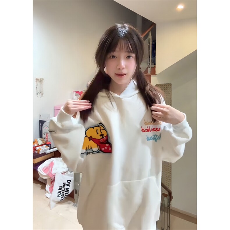 WE1743-P52 美式心情小狗系列刺绣魔术连帽卫衣图片