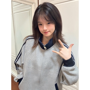 抖音得物高品质26春装美式高街重磅结构拼接织带立领卫衣外套CM42图片