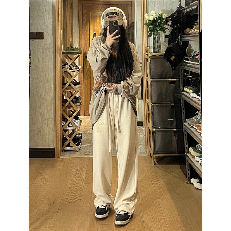 2026秋季新款麂皮绒毛巾绣高街休闲裤女模XZ604-KP82-P55控68,男装休闲裤,星座604