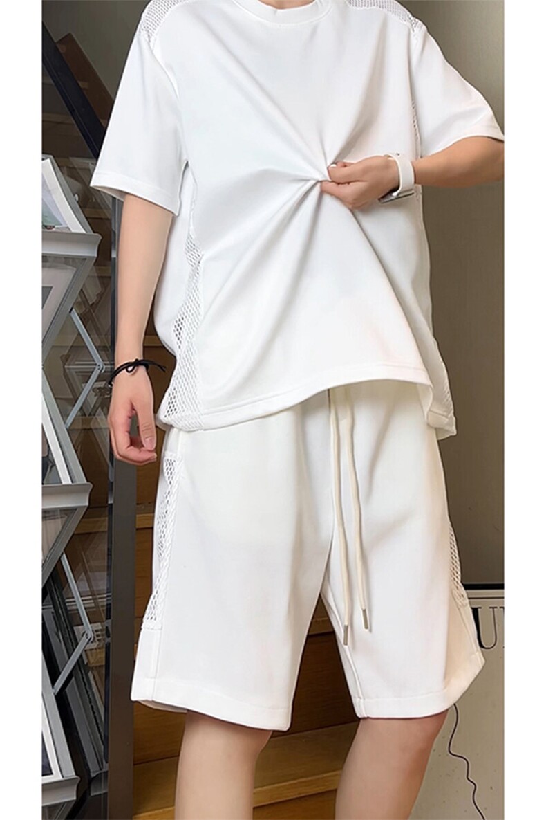 夏季网格拼接透气T恤短裤套装T3647特P26控49-DK8630特P25控49,男装T恤,电商A007