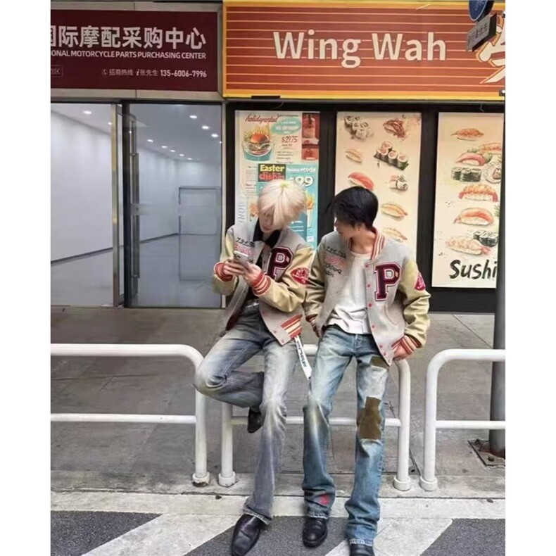 美式复古毛巾绣棒球服外套男女2025早秋新款百搭情侣潮牌夹克上衣,男装夹克,星座1210-1