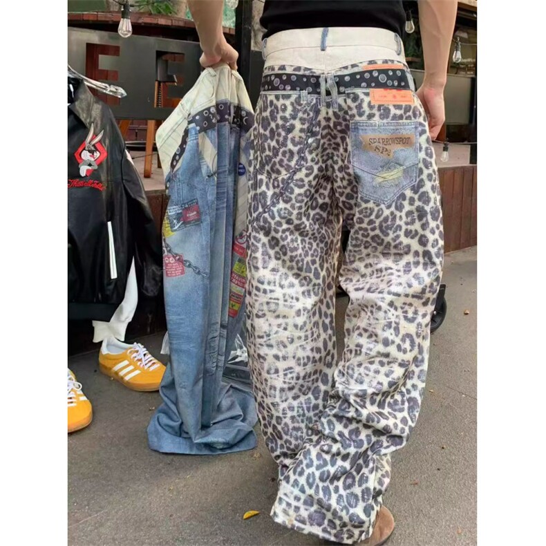 3D打印豹纹印花宽松阔腿直筒男女同款四季长裤,男装休闲裤,四季星座505