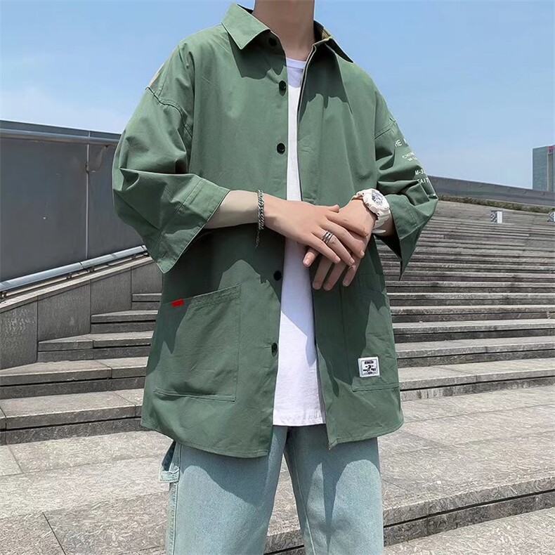 七分袖衬衫男港风日系春季韩版潮流帅气衬衣C139P33,男装衬衫,星座1116-2