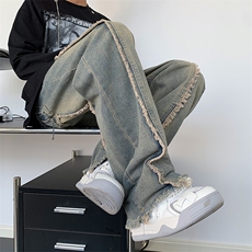 美式ins高街hiphop重工艺水洗毛边牛仔裤货号K712P65，男装牛仔裤，电商A063
