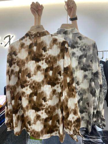 2021年秋季新品水墨画印花复古港味百搭衬衣，其它，L·H·X