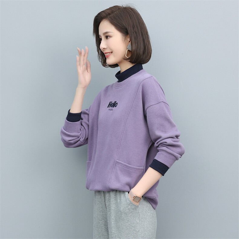 长期现货，女士卫衣秋款刺绣新款宽松时尚秋冬减龄长袖上衣潮,女装卫衣/绒衫,涵誉