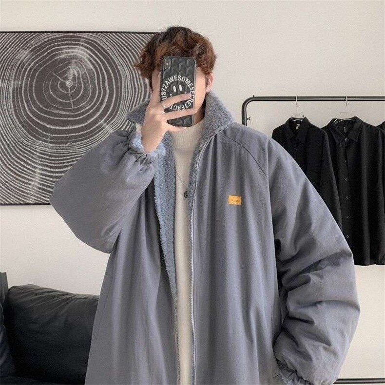 2025两面穿羊羔毛外套男冬季棉衣加绒加厚棉服保暖青少年棉袄潮,男装棉衣,星座715-4