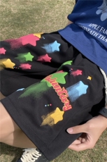 INS潮流渐变星星发泡印花宽松休闲五分裤B315-K24114-特p30控58，男装牛仔裤，电商B315