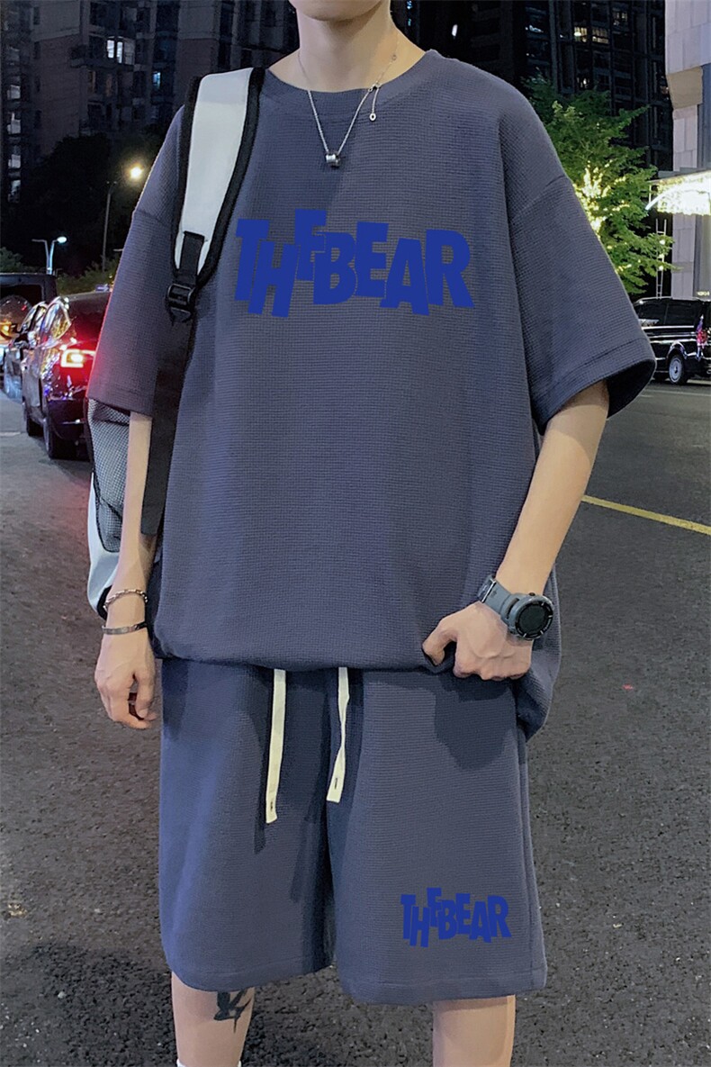 ！2023夏季男士华夫格短袖T恤套装学生一套衣服HTZ11P50,男装T恤,电商B220