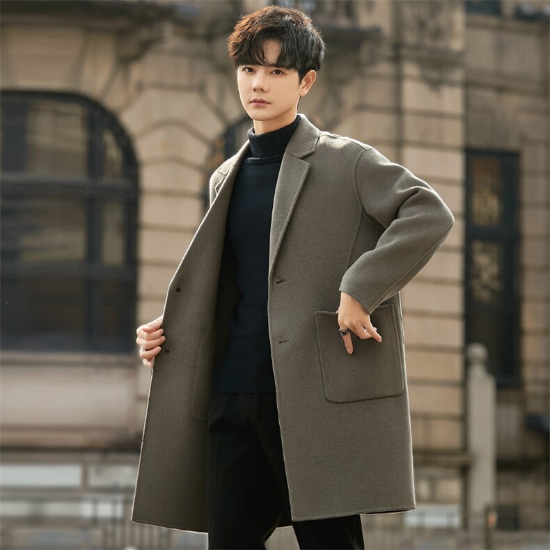 2025新款秋冬韩版修身长款双面呢大衣风衣58123P330控648，男装风衣，电商A355（原A415）