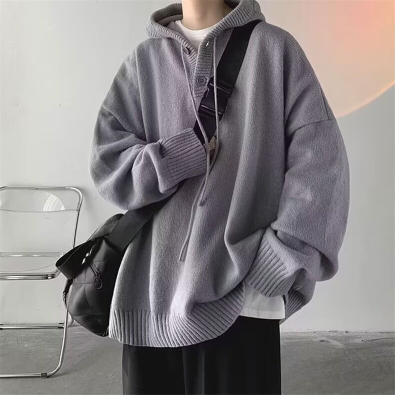 慵懒风连帽毛衣男装春秋季美式休闲设计感针织衫外套潮M355-P49,男装针织衫/毛衣,星座208-5