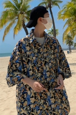泰式花衬衫男短袖夏季冰丝海边夏威夷潮流大码休闲七分袖防晒衬衣，男装衬衫，电商A022