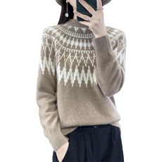 提花半高圆领撞色安迪绒针织衫女显瘦百搭羊毛宽松套头懒惰风毛衣，女装针织衫/毛衣，斯美雅安迪绒
