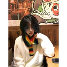 美式慵懒风彩虹高领毛衣男女秋冬季情侣白色针织衫外套MY3666-p60，男装针织衫/毛衣，星座1008