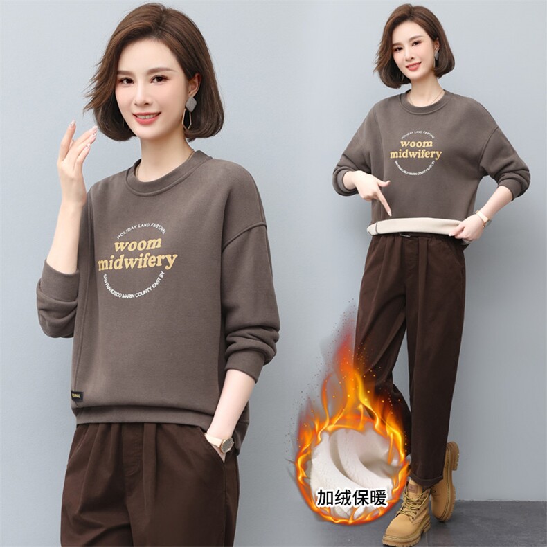 2022年秋季新款加绒加厚卫衣女套头圆领韩版宽松显瘦打底衫女棉图片
