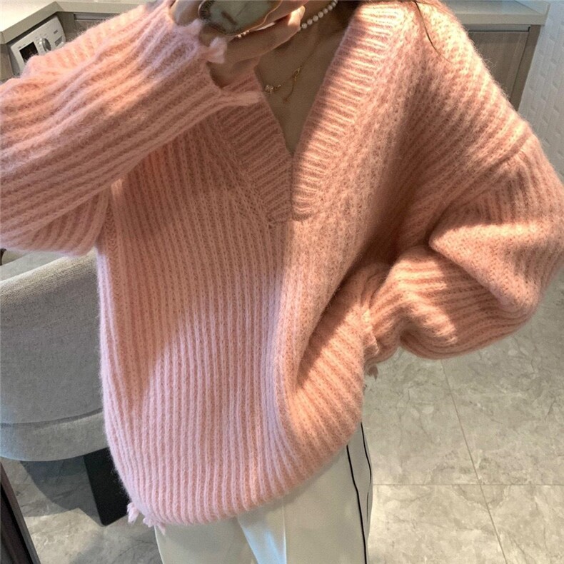 现货深秋款多色v领毛衣，女装针织衫/毛衣，XTZ style