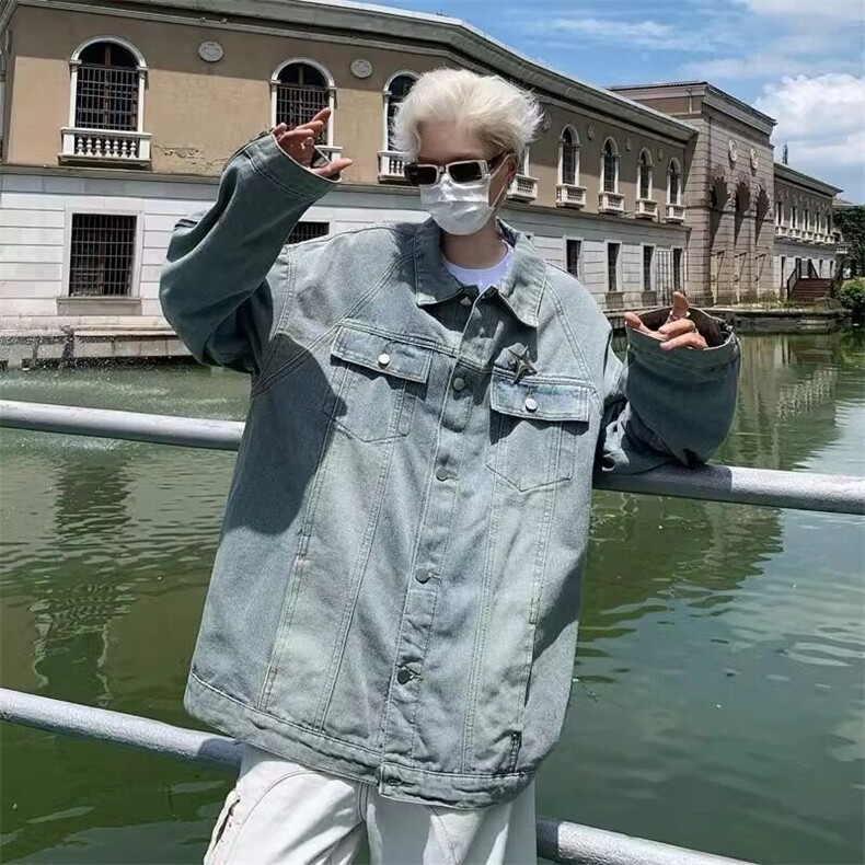 美式复古水洗牛仔外套男春季设计感潮牌高街情侣宽松休闲百搭夹克,男装夹克,星座506A
