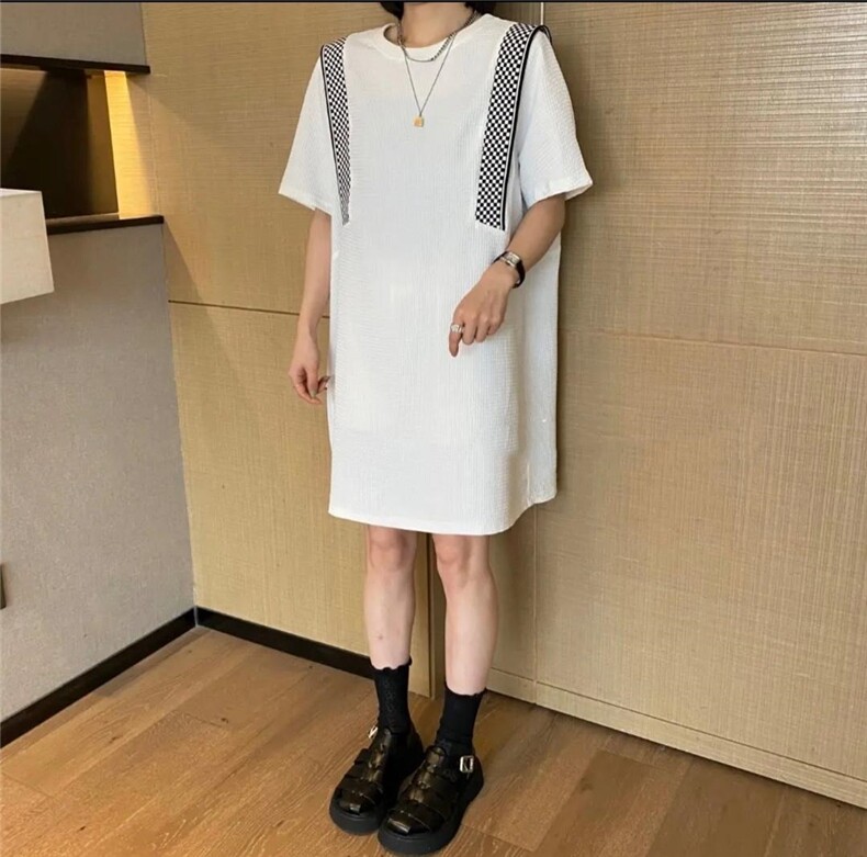 夏季新款欧洲站洋气拼格子连衣裙,女装连衣裙,L·H·X