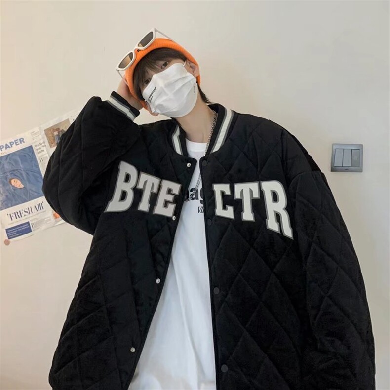 立领棉衣男士秋冬季潮牌菱形格加厚棉服宽松棒球服外套MY57-p75,男装棉衣,星座1008-2