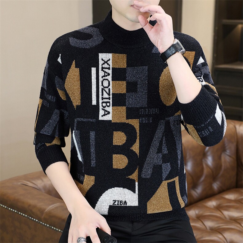 1018-1-M654-P45新款男士加厚潮流针织衫青少年内搭个性图案毛衣,男装针织衫/毛衣,星座1018-1​