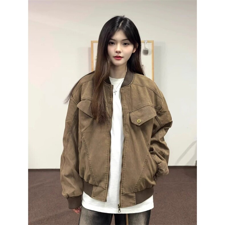 美式复古工装夹克男女秋季休闲宽松做旧哈灵顿外套潮WLJK955-P73图片