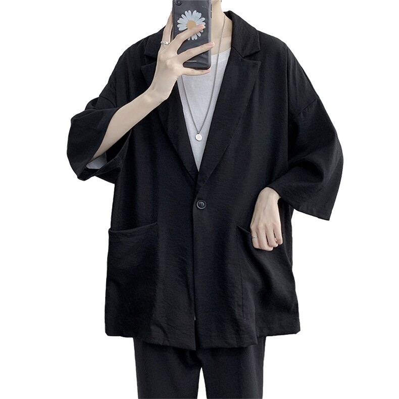 港风夏季新款潮流男士七分袖西服浅蓝西装薄款X110P45,男装西服,电商A177