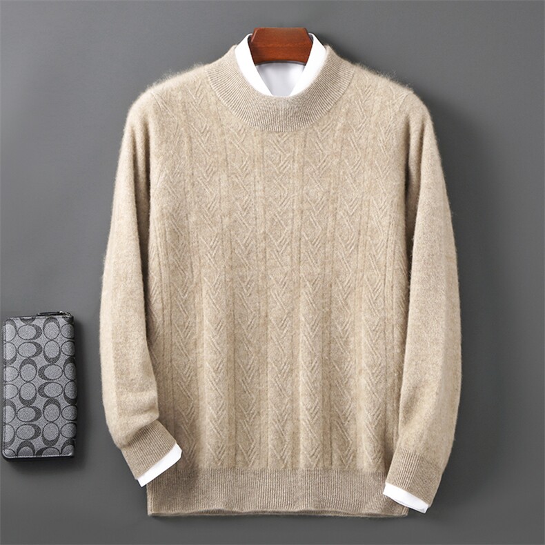 2025年秋季新款百搭男士提花假两件圆领加厚保暖羊毛衫，男装羊毛衫，邓利维