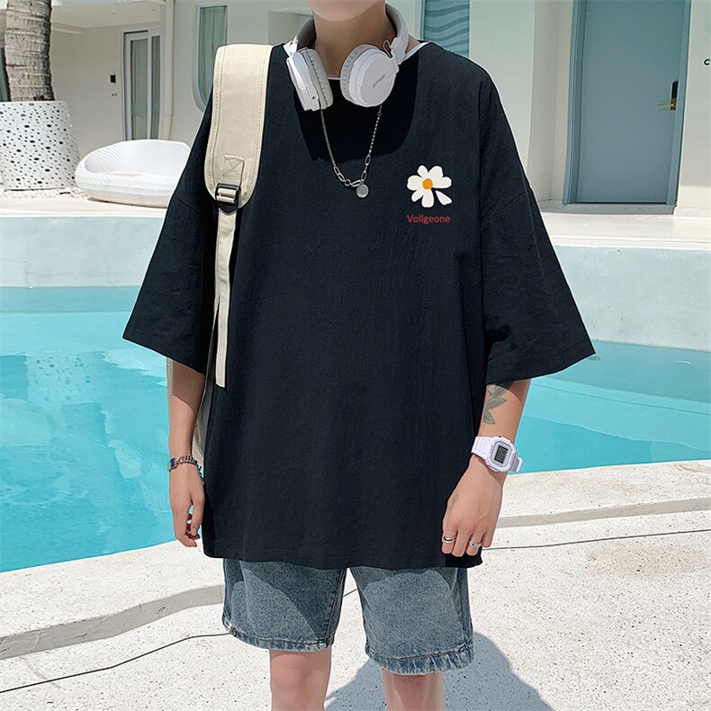 YT26059-P30亚麻短袖t恤男大码五分袖男宽松七分袖港风模特,男装T恤,电商A040