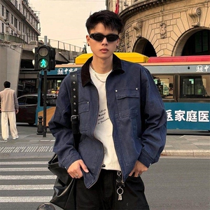 春季美式复古翻领夹克男女机能风外套宽松休闲潮流情侣图片