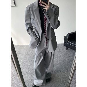 韩版休闲西装套装外套高级痞帅宽松韩版自带垫肩西服外套套装图片