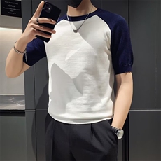 夏季新款冰丝针织短袖T恤男修身时尚社会条纹半袖打底衫M866，男装T恤，星座1116A-2（原606A-1）
