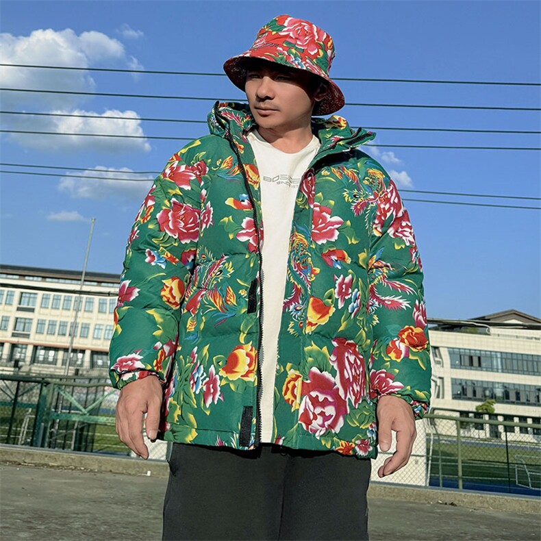 MY206绿色连帽加厚保暖防寒棉衣外套棉袄棉服东北大花男女团队潮,男装棉衣,星座115A(原星座507）