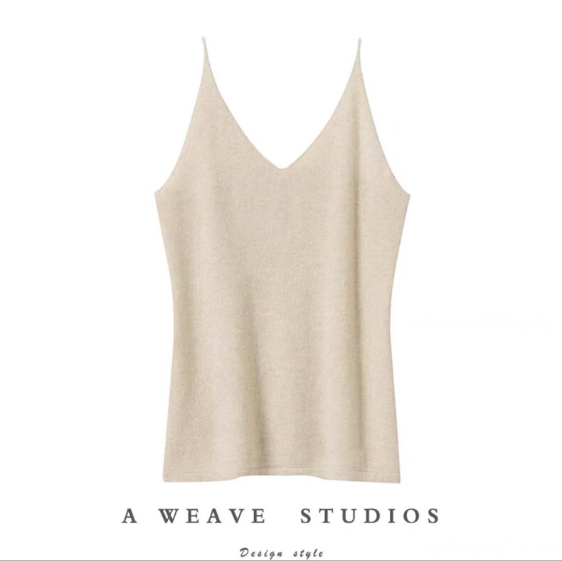 V领小吊带女背心网红夏季百搭修身内搭针织打底性感小衫外穿短款，女装背心吊带，亿嘉羊绒