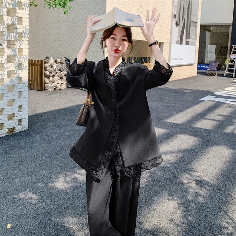 现货补单款新款韩系蕾丝边阔腿裤套装F568-P175-K248,女装套装/套裙,2C255