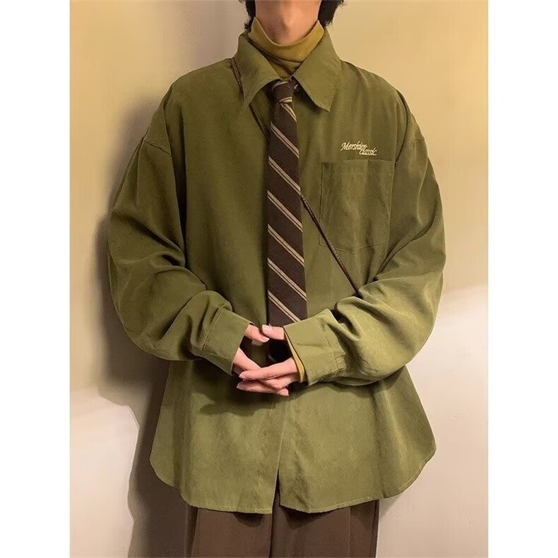 C329-P35ins长袖衬衫领带复古风撞色手设计感,男装衬衫,电商B323A