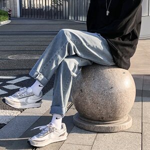 数据超好 2021夏季韩版港风毛边破洞九分牛仔裤直筒N图片