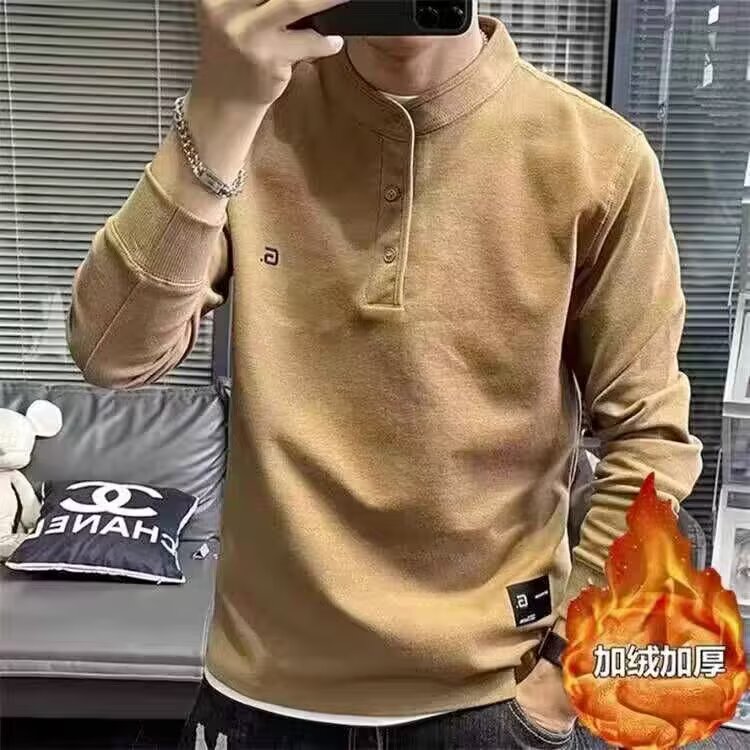 欧洲站秋冬新款帅气卫衣男潮休闲简约纯色刺绣潮男亨利领长袖T恤,男装T恤,星座506A