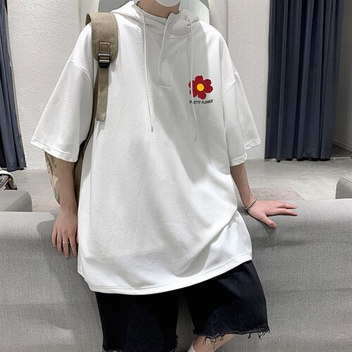 LD54257-P45 连帽短袖t恤男大码胖子带帽五分袖中袖 大皂风图片