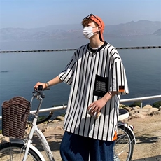 条纹T恤男韩版潮流拼色帅2026夏季新款ins宽松百搭体恤ST133-P26，男装T恤，星座412
