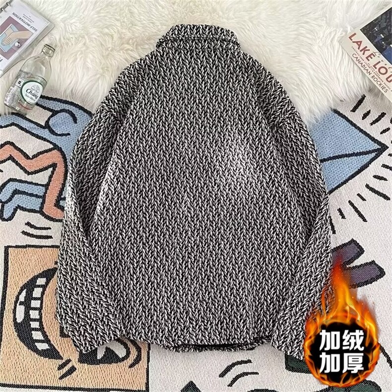 复古小香风外套男士春秋款高级感潮流翻领格子衬衫休闲男夹克,男装夹克,星座1013-1
