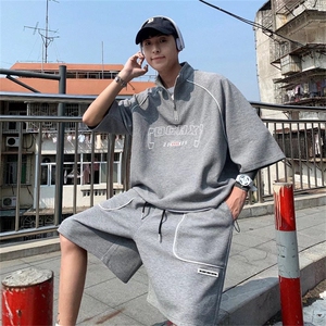夏季休闲运动套装男宽松潮牌短袖短裤两件套ins港风上衣TZ422-p45图片