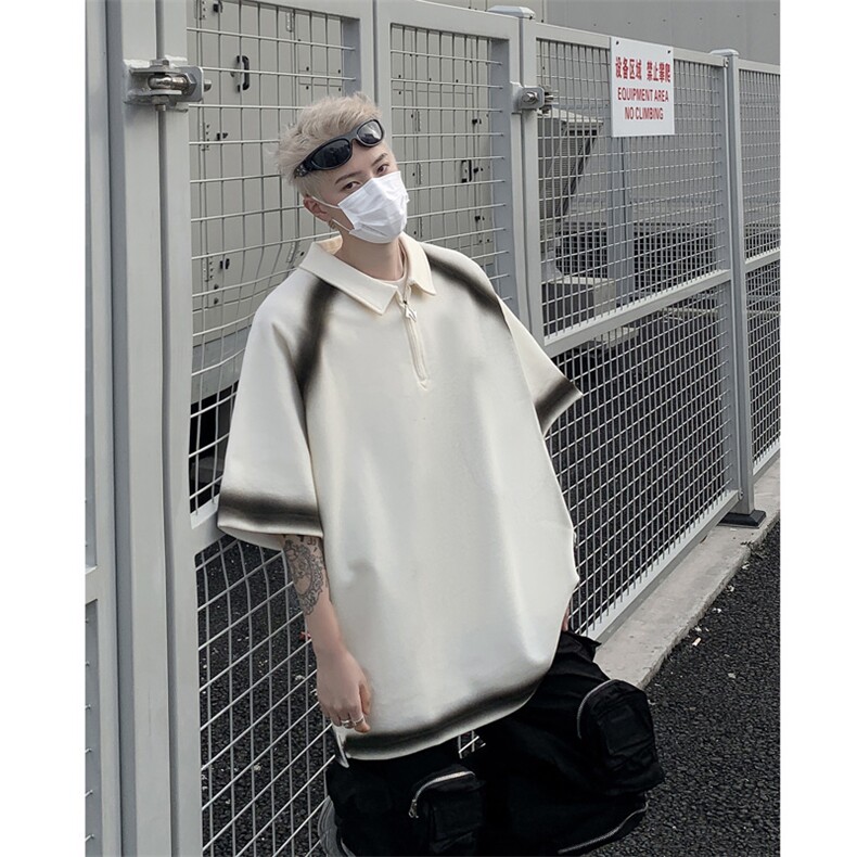 拼色做旧短袖T恤男夏季宽松休闲半开领体恤衫XZ514-2-202441-P58,男装T恤,星座514-2(原B239)