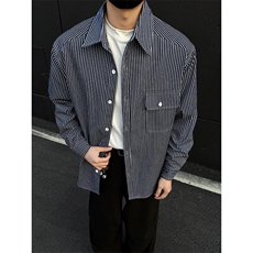 高品质条纹衬衫复古大码长袖衬衫外套C2210-P45【特价】，男装衬衫，电商A007