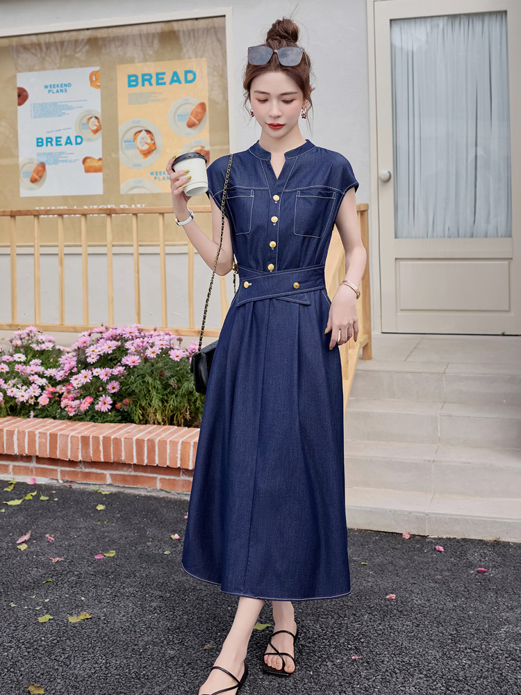 牛仔连衣裙女夏季薄款2025新款今年流行爆款长款高级感,女装连衣裙,韩蔻秀