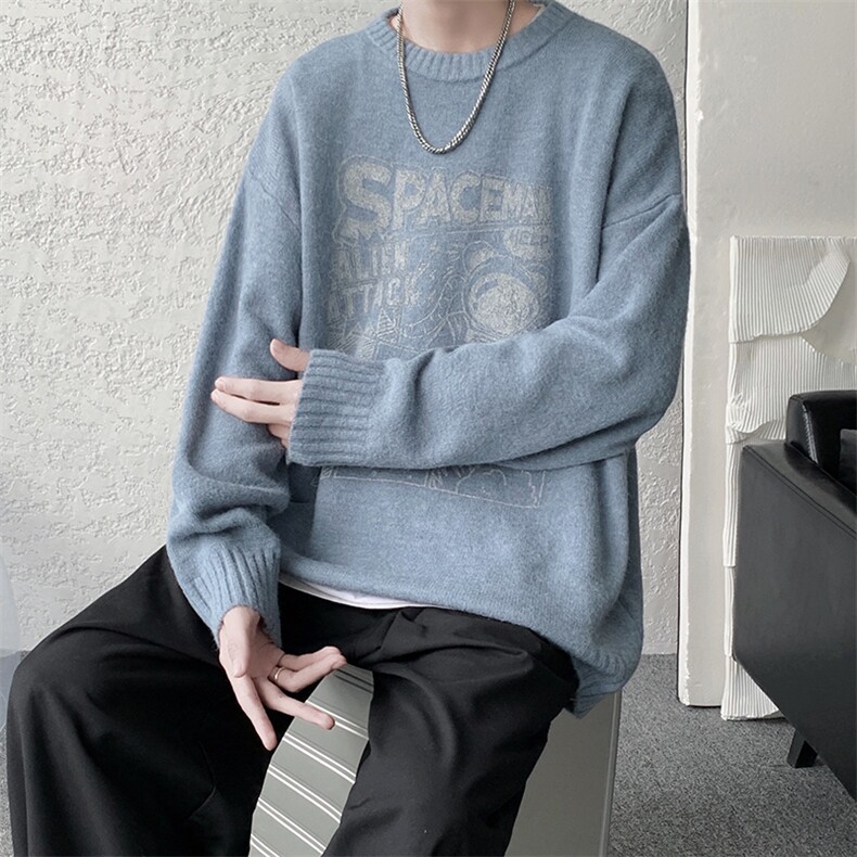 MY23242-P65中性暗黑毛衣男女秋季外穿针织衫宽松套头打底衫,男装针织衫/毛衣,电商019-1