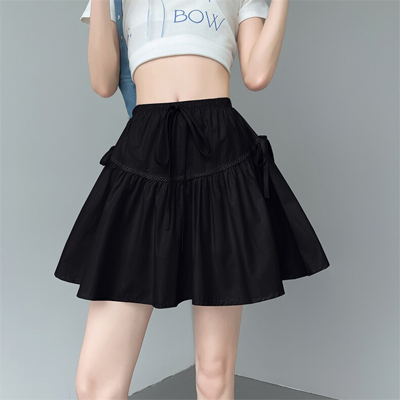 松紧腰系带宽松显瘦短裙女2024夏季新款百搭设计感蕾丝短裙子,女装半身裙,梦白服饰厂