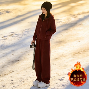 网红炸街运动套装女秋冬新款显高显瘦韩系连帽卫衣直筒裤两件套潮图片