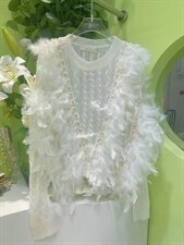 马海毛重工羽毛钉珠套头毛衣，女装针织衫/毛衣，WOOSING