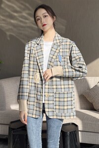 2021春季新款时尚格子西装外套 修身显瘦百搭气质女装图片