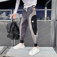休闲裤男2025秋冬季新品拼接撞色灯芯绒休闲裤网红同款宽松束脚裤图片